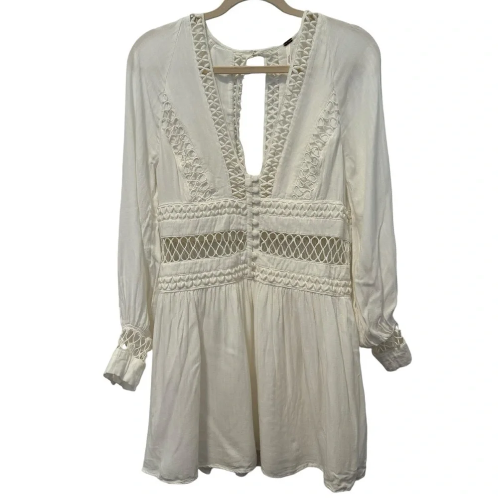 Free People Women’s Think I Love You Crochet Inset Mini Dress Size 10 - Picture 2 of 7